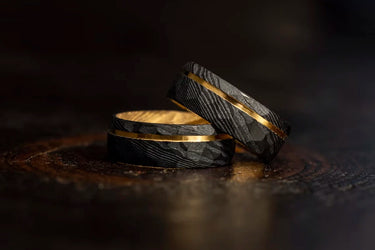 "WOLVERINE" Damascus Steel Ring With 18ct Gold-Plated Inner Layer