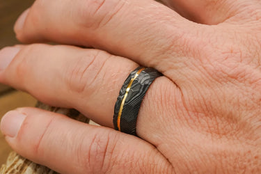 "WOLVERINE" Damascus Steel Ring With 18ct Gold-Plated Inner Layer