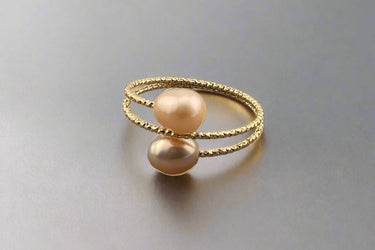 "DOUBLE PEARL" 14ct Gold Plated | Pearl Ring - Couple Jewels