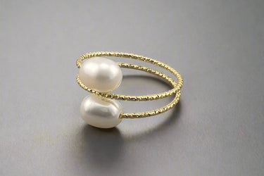 "DOUBLE PEARL" 14ct Gold Plated | Pearl Ring - Couple Jewels