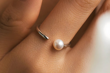 "ELEGANT" Natural Pearl 925 Sterling Silver Adjustable Stacking Ring - Couple Jewels