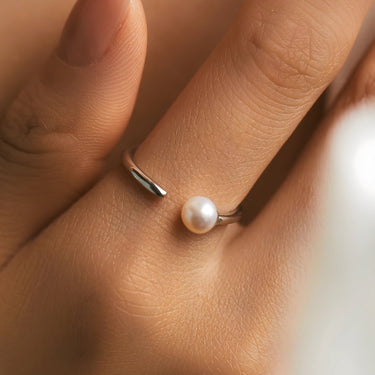 "ELEGANT" Natural Pearl 925 Sterling Silver Adjustable Stacking Ring - Couple Jewels