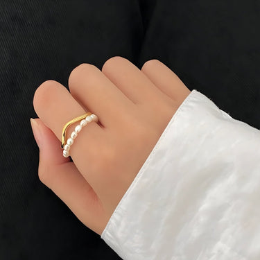 "GOLD PEARLS" 14ct Recycled Gold Plated Adjustable Stacking Ring With Freshwater Pearls - Couple Jewels