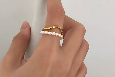 "GOLD PEARLS" 14ct Recycled Gold Plated Adjustable Stacking Ring With Freshwater Pearls - Couple Jewels