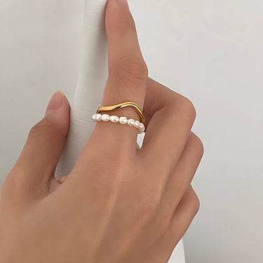 "GOLD PEARLS" 14ct Recycled Gold Plated Adjustable Stacking Ring With Freshwater Pearls - Couple Jewels