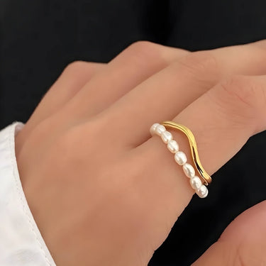 "GOLD PEARLS" 14ct Recycled Gold Plated Adjustable Stacking Ring With Freshwater Pearls - Couple Jewels