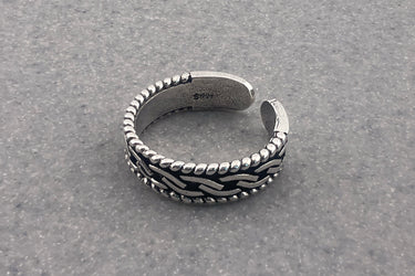 "ROPE" 925 Sterling Silver Adjustable Mens Ring